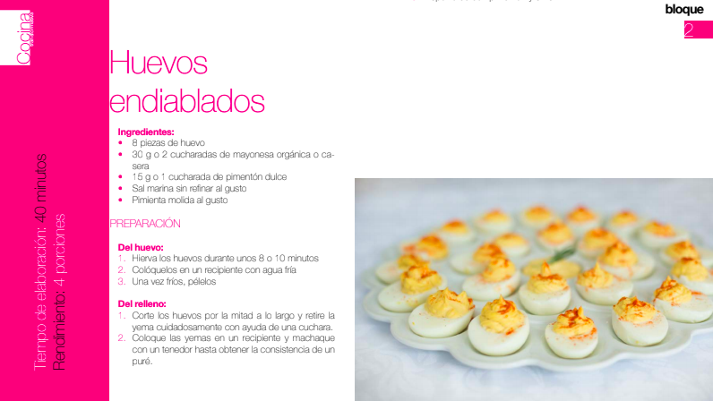 Receta de huevos endiablados.
Pág. 70 y 71